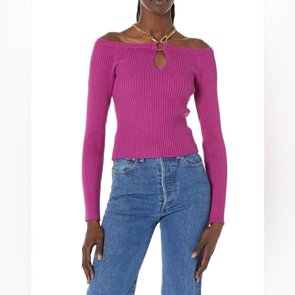 New ASTR The Label Philippa Ribbed Sweater in Fuchsia Size S